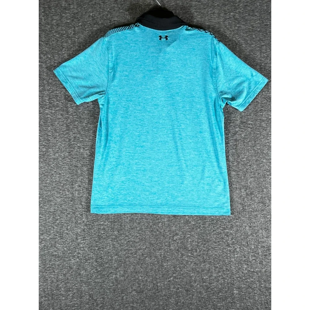 Under Armour Mens Playoff Polo Shirt Turquoise Black Graphic HeatGear Medium - Picture 2 of 7